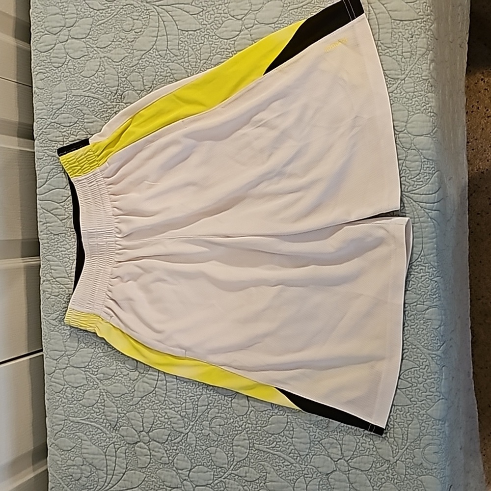 Reebok Athletic Shorts Size S, white/yellow with elastic waist